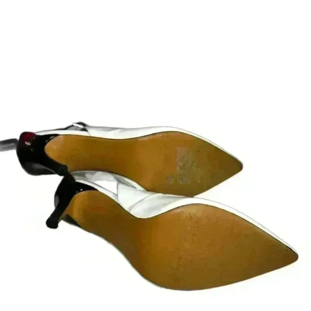 Jimmy Choo White Patent Leather w Black Ankle Strap Snakeskin Heel Pumps Size 39